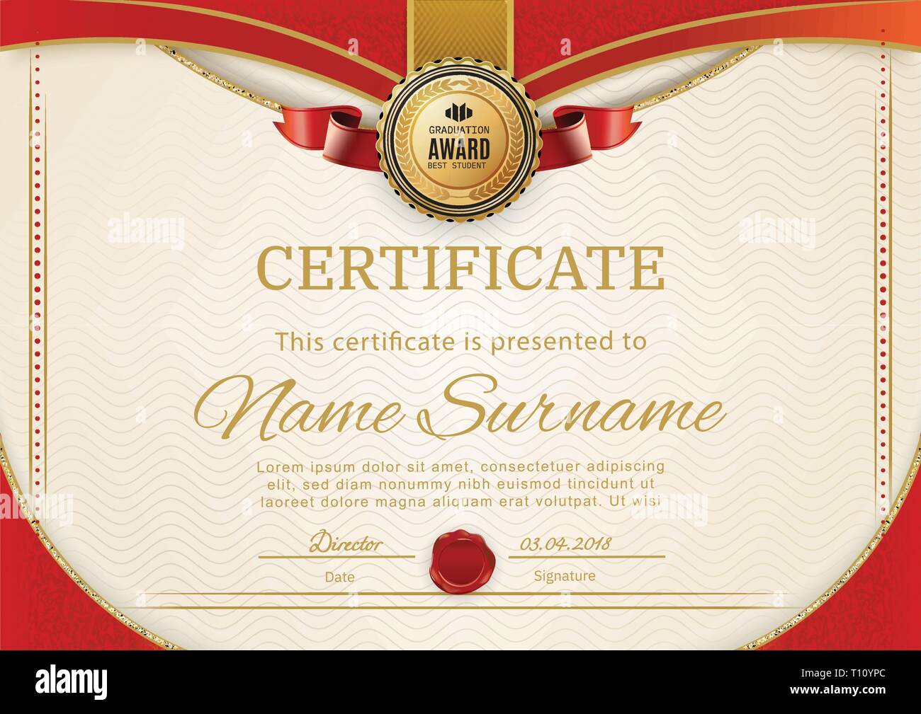 Official Retro Certificate With Red Gold Design Elements Red Ribbon