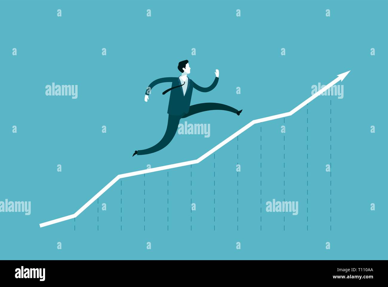 Businessman runs up the arrow. Career success, business concept. Infographics vector illustration Stock Vector