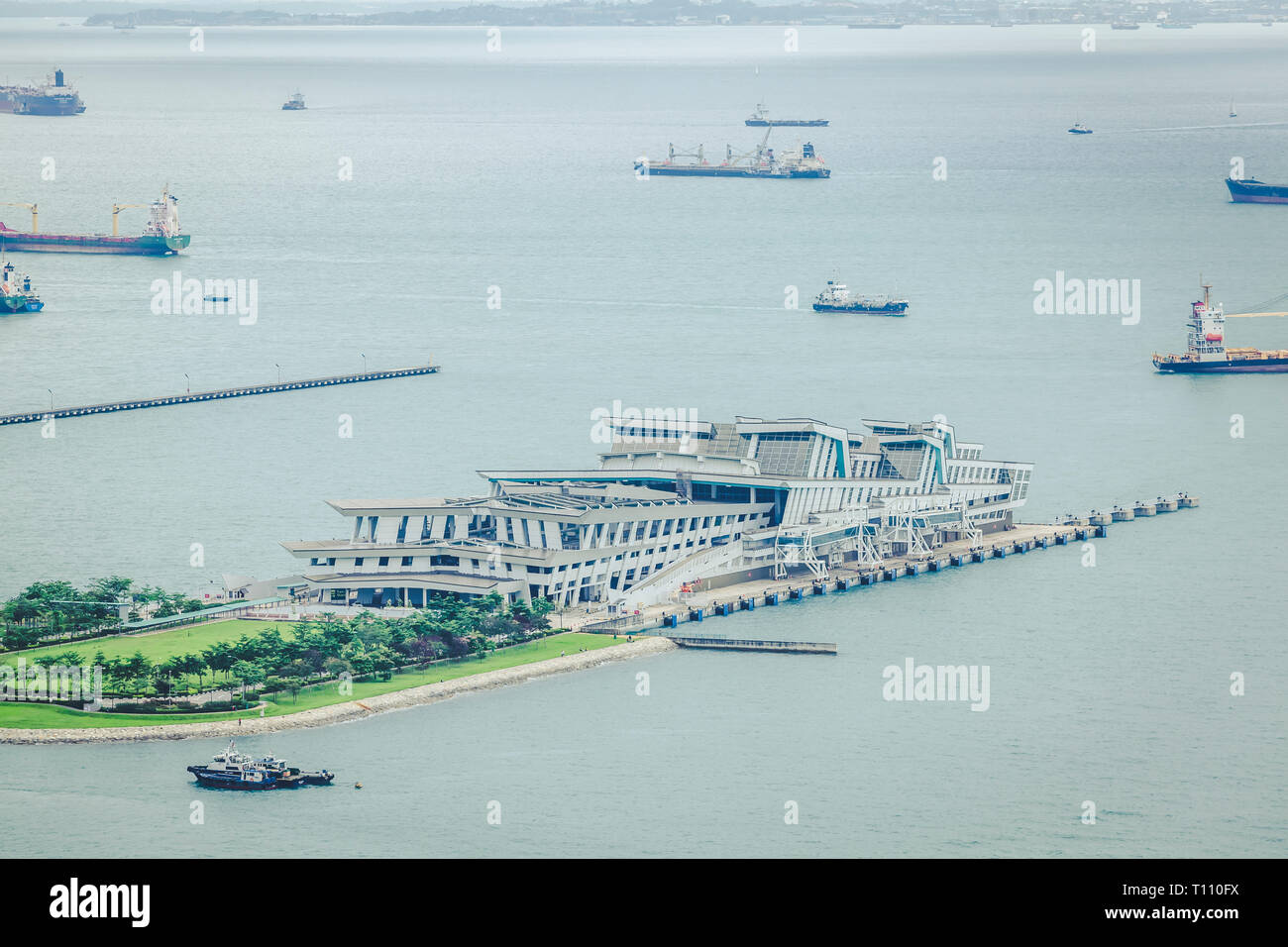 May 01 2018 - Straits View aerial landscape, undeveloped planning region besides Marina Bay and Downtown Core of Singapore Stock Photo