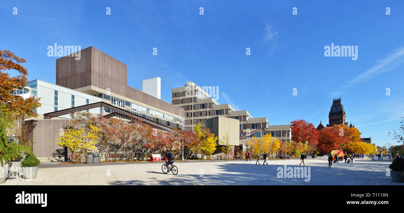 Harvard University Science Center plaza in the fall, panoramic view Stock Photo
