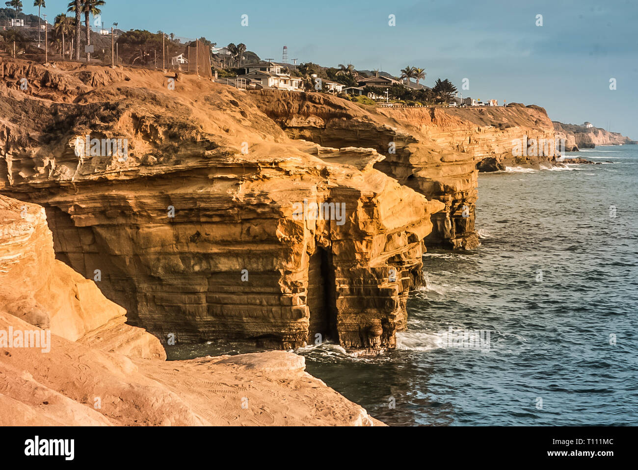Views of the Pacific Ocean off the California Coast at Sunset Cliffs Natural Park near La Jolla Beach and San Diego. Stock Photo