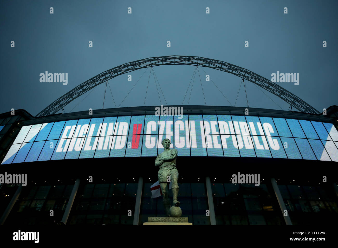 A general view of the Bobby Moore statue outside Wembley Stadium