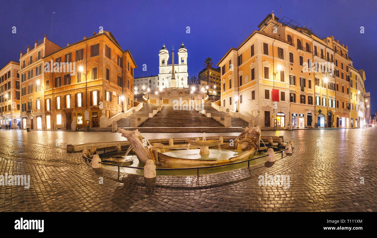 Piazza di Spagna at night, Rome, Italy. Stock Photo