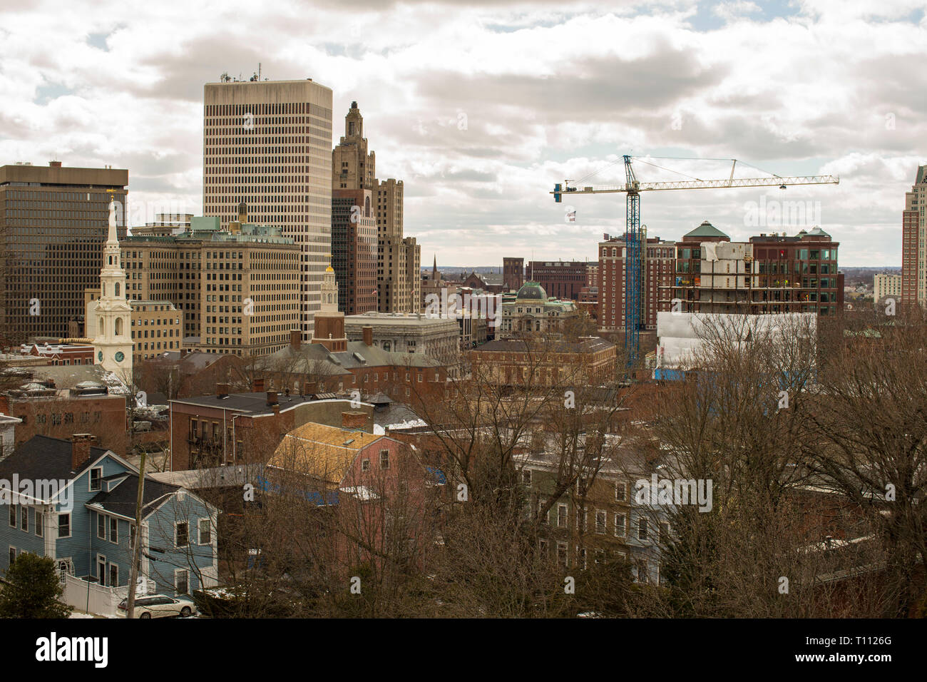 Skyscraper view from Providence's College Hill, (east side). Oldest and affluent section of downtown Providence. Brown Univeristy, Rhode Island School Stock Photo