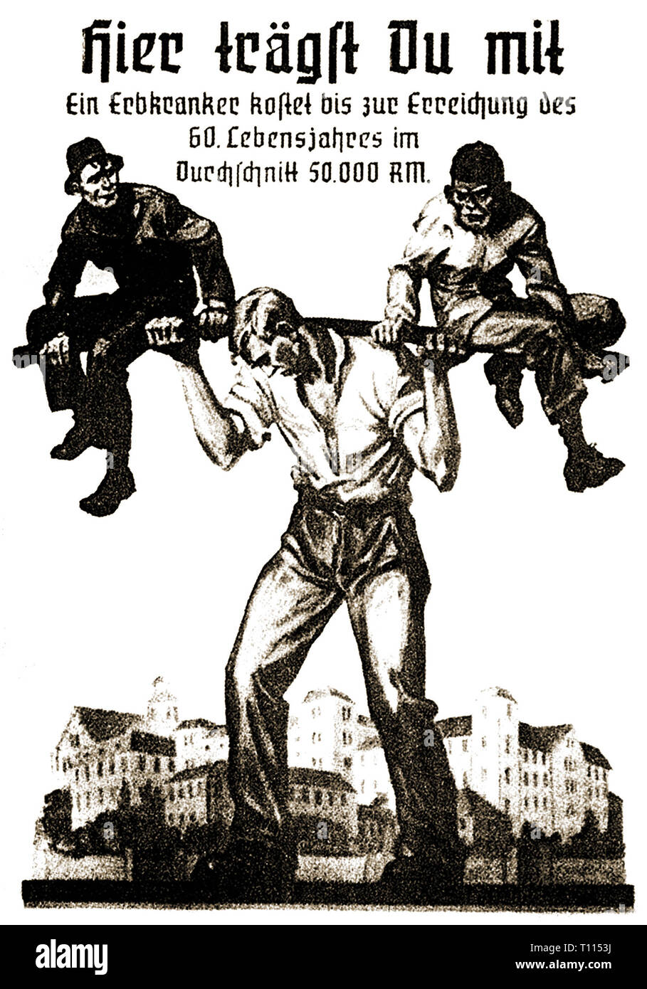 Nazism / National Socialism, propaganda, illustration of the burden the populace suffers having to supply handicapped people, 1930s, Additional-Rights-Clearance-Info-Not-Available Stock Photo