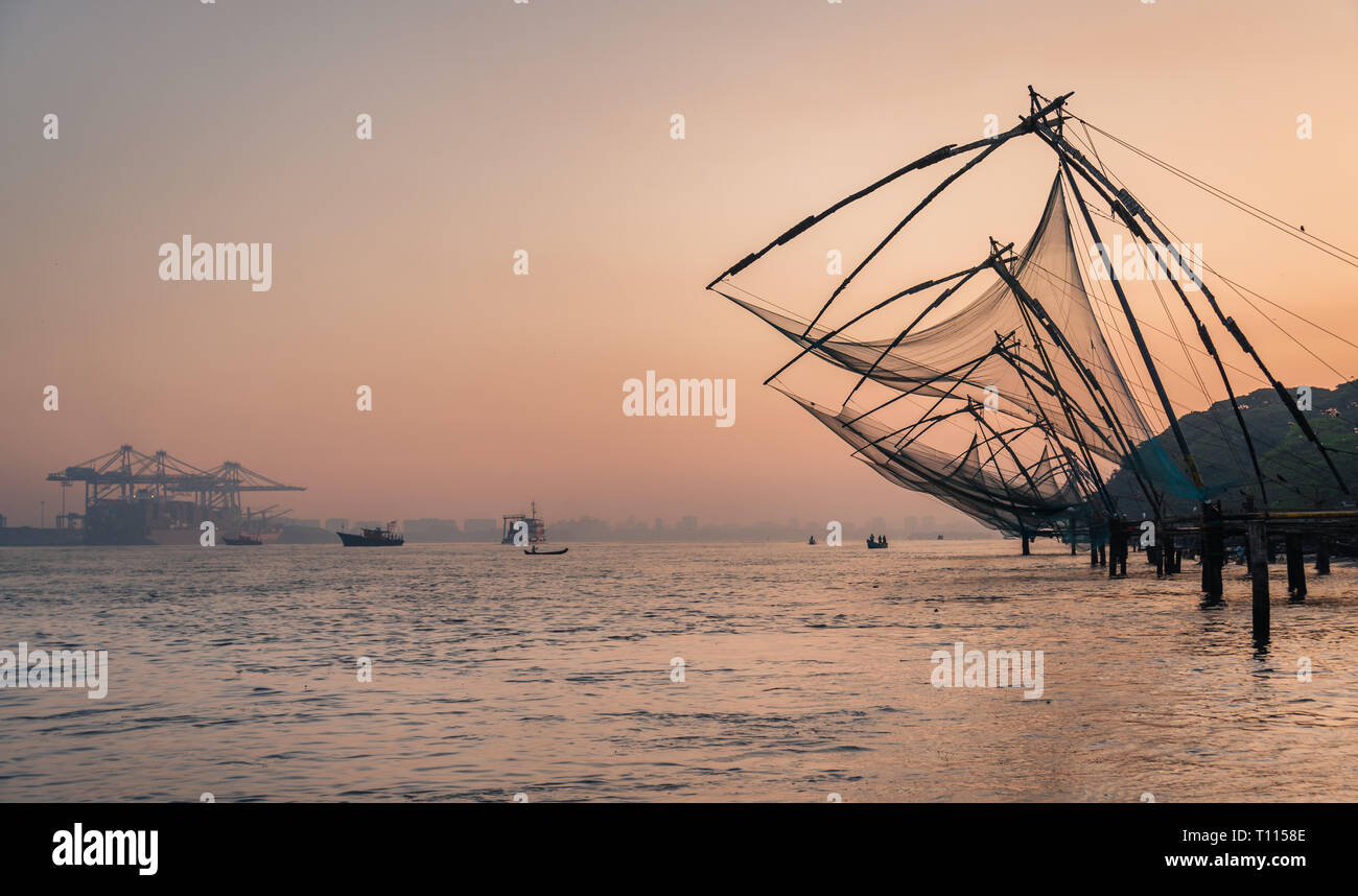 Chinese fishing nets during the Golden Hours at Fort Kochi, Kerala