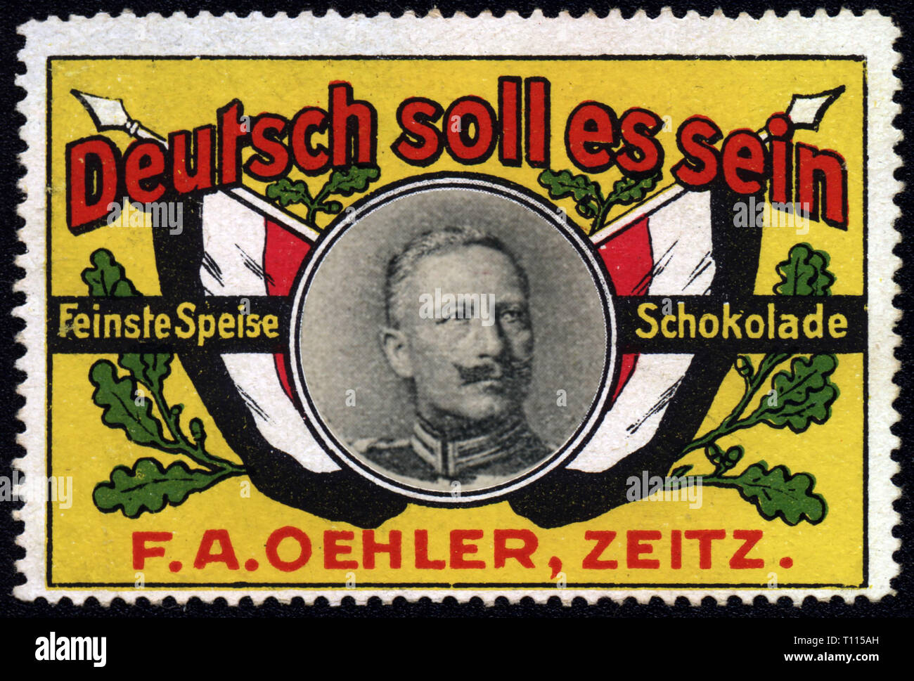 advertising, poster stamps, 'Deutsch soll es sein' (It Should Be German), F.A. Oehler, Zeitz, 1900s, Additional-Rights-Clearance-Info-Not-Available Stock Photo