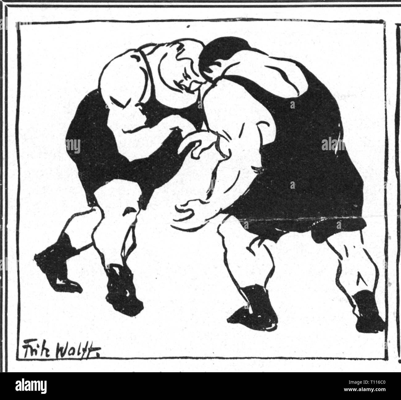 sports, wrestling, caricature, the beginning of the fight, series 'Berlin Life', drawing by Fritz Wolff, 1913, Artist's Copyright has not to be cleared Stock Photo