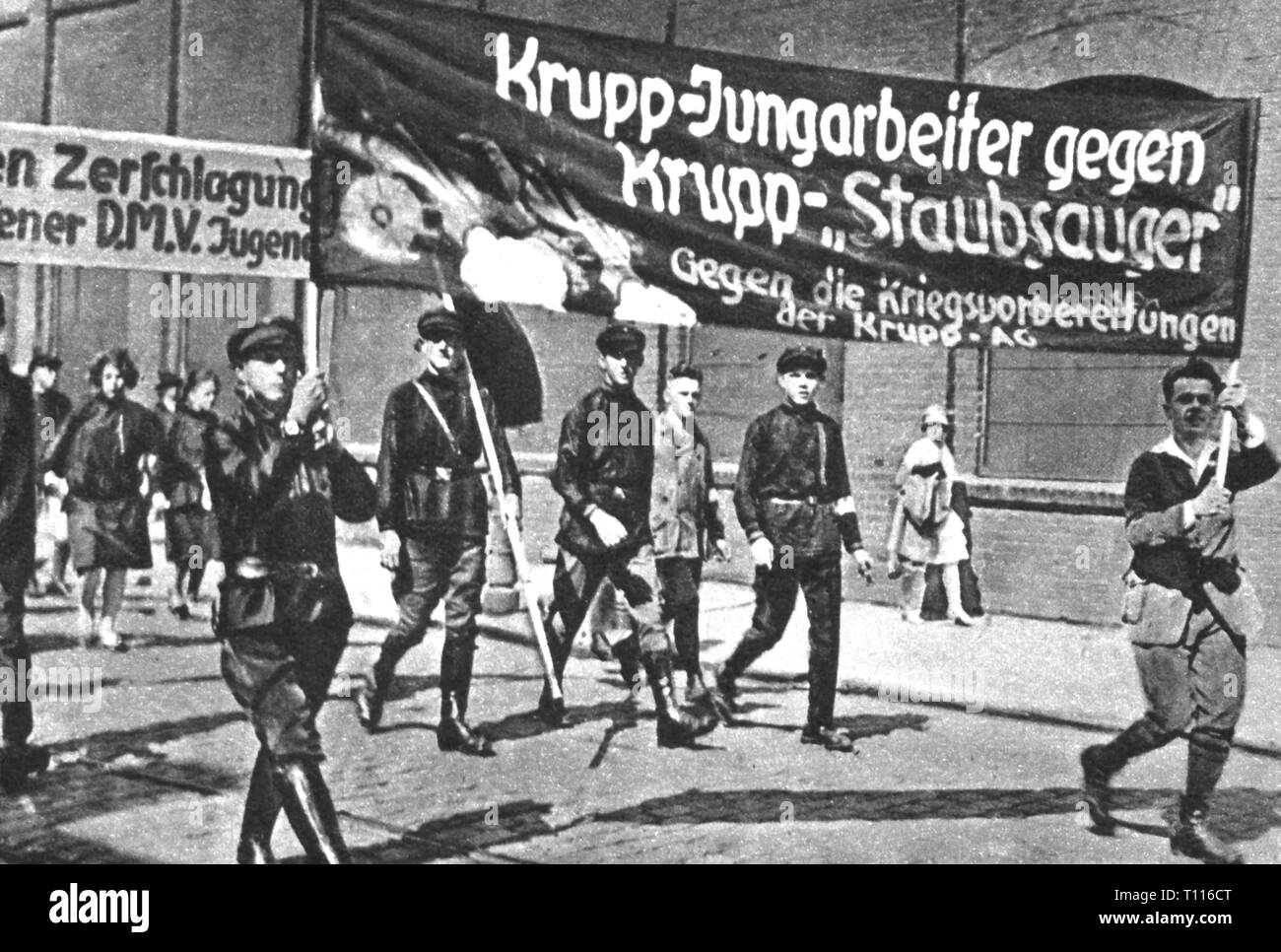 politics, demonstrations, Germany, demonstration of the young workers of the Krupp AG, Essen, 1929, Additional-Rights-Clearance-Info-Not-Available Stock Photo