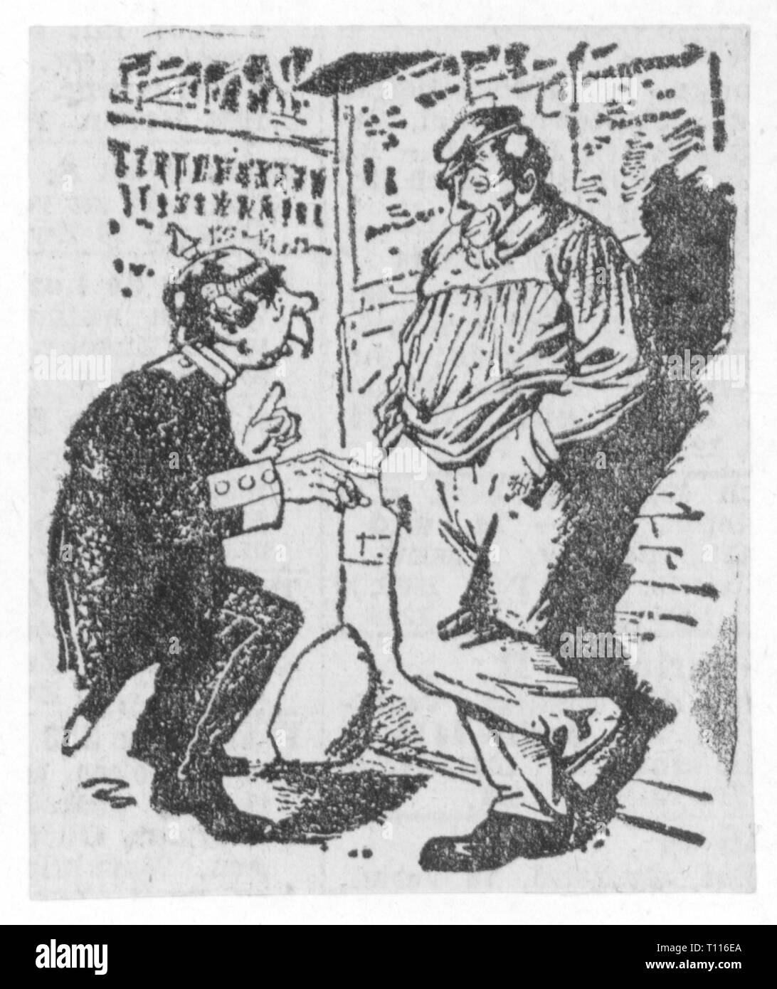 politics, labour movement, Germany, caricature, 'Hey my dear, it seems to me you are making there a fist in the pocket', drawing by Joseph benedict Engl, 1896, Artist's Copyright has not to be cleared Stock Photo