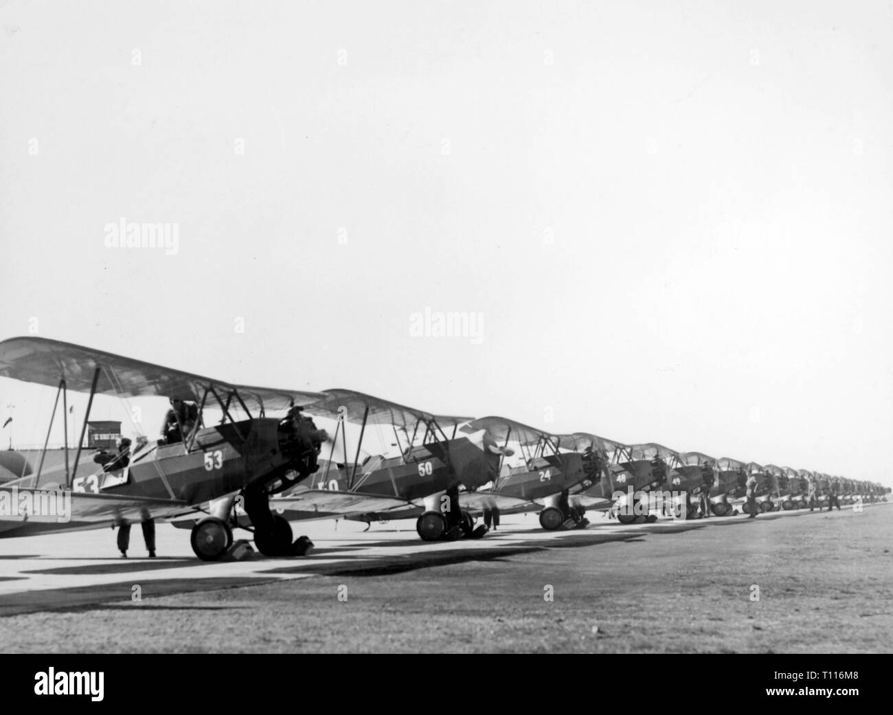 military, Great Britain, Air Force, training, training aircrafts of the type Bristol Bulldog in a flight school of the Royal air Force, 1938, Additional-Rights-Clearance-Info-Not-Available Stock Photo