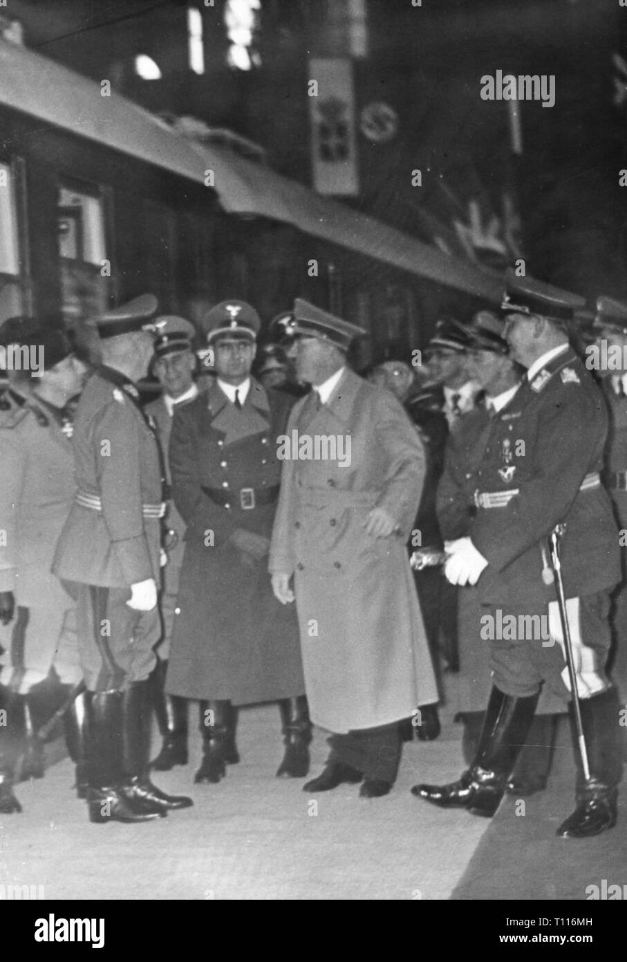 Nazism / National Socialism, politics, axis Rome-Berlin, Chancellor of the Reich Adolf Hitler shortly before the departure to Italy, Anhalter Bahnhof, Berlin, 2.5.1938, Additional-Rights-Clearance-Info-Not-Available Stock Photo