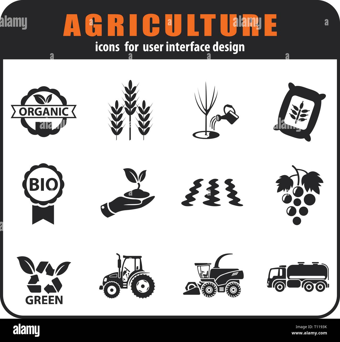 Vector agricultural icons set for user interface design Stock Vector ...