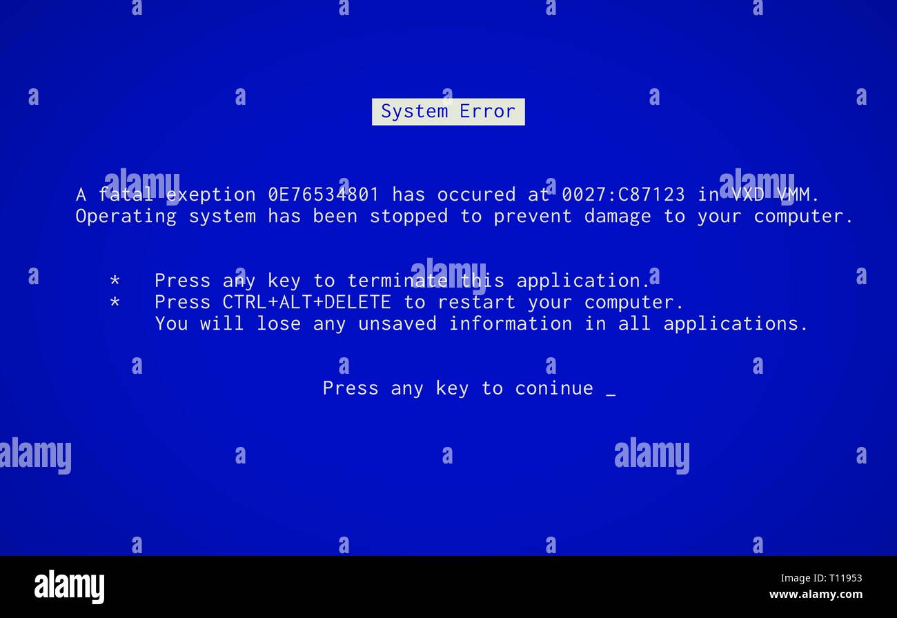 Blue Screen of Death. Operating system crash error message. BSOD ...