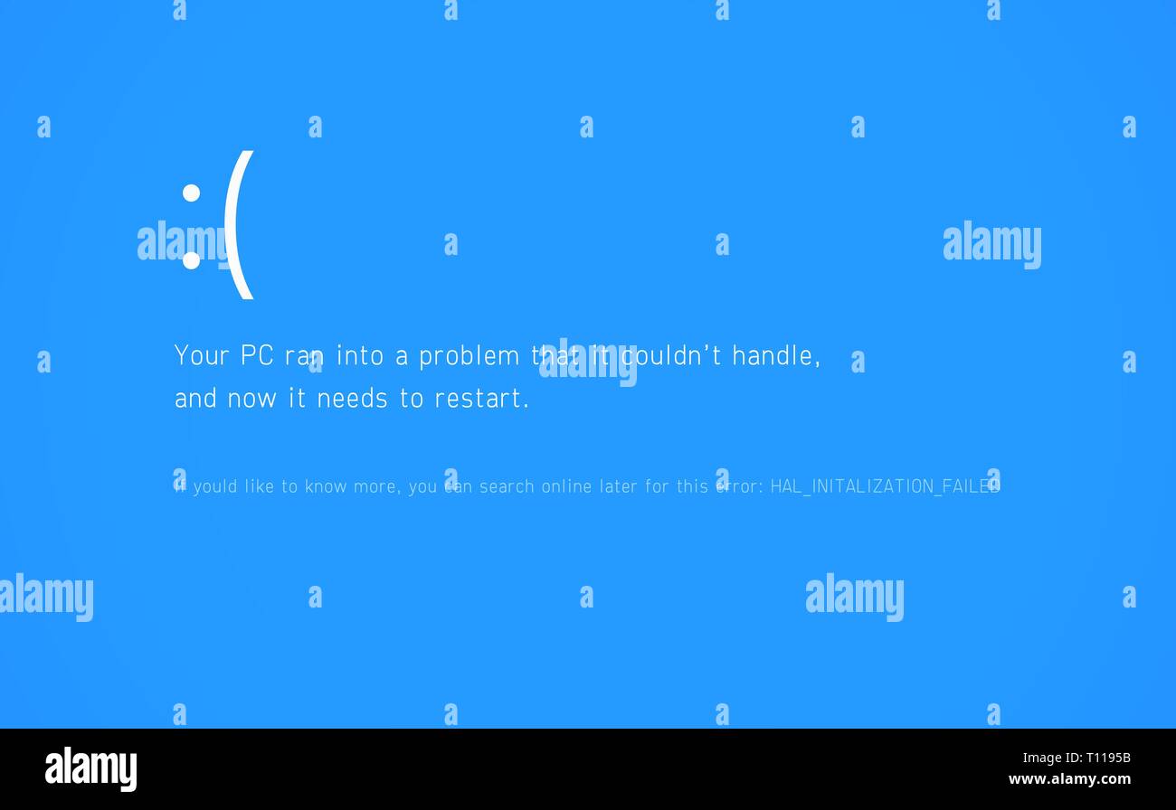 Blue screen of death background. BSOD system error message Stock Vector