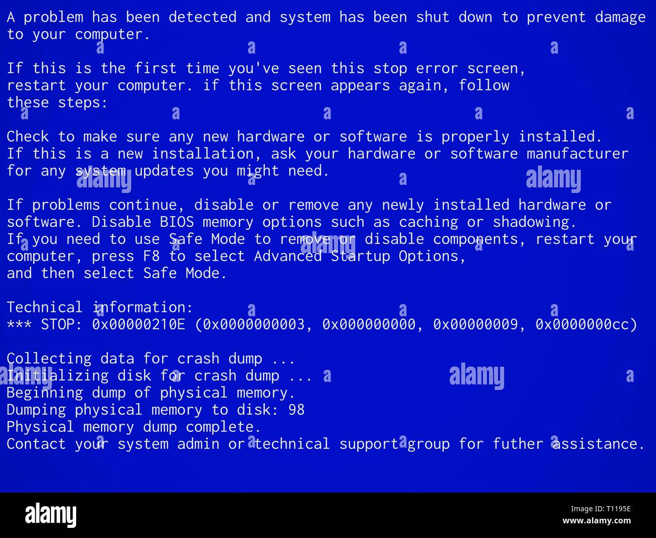 Blue screen of death background. BSOD system crash message Stock Vector