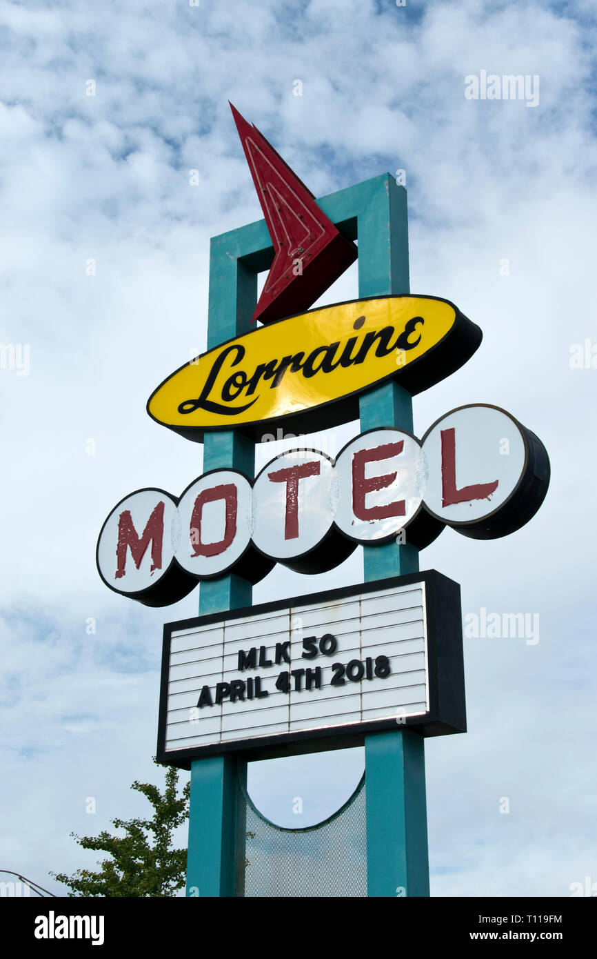 Sign of the Lorraine Motel, where Martin Luther King Jr. was assassinated on April 4, 1968, now the National Civil Rights Museum, Memphis, Tennessee. Stock Photo
