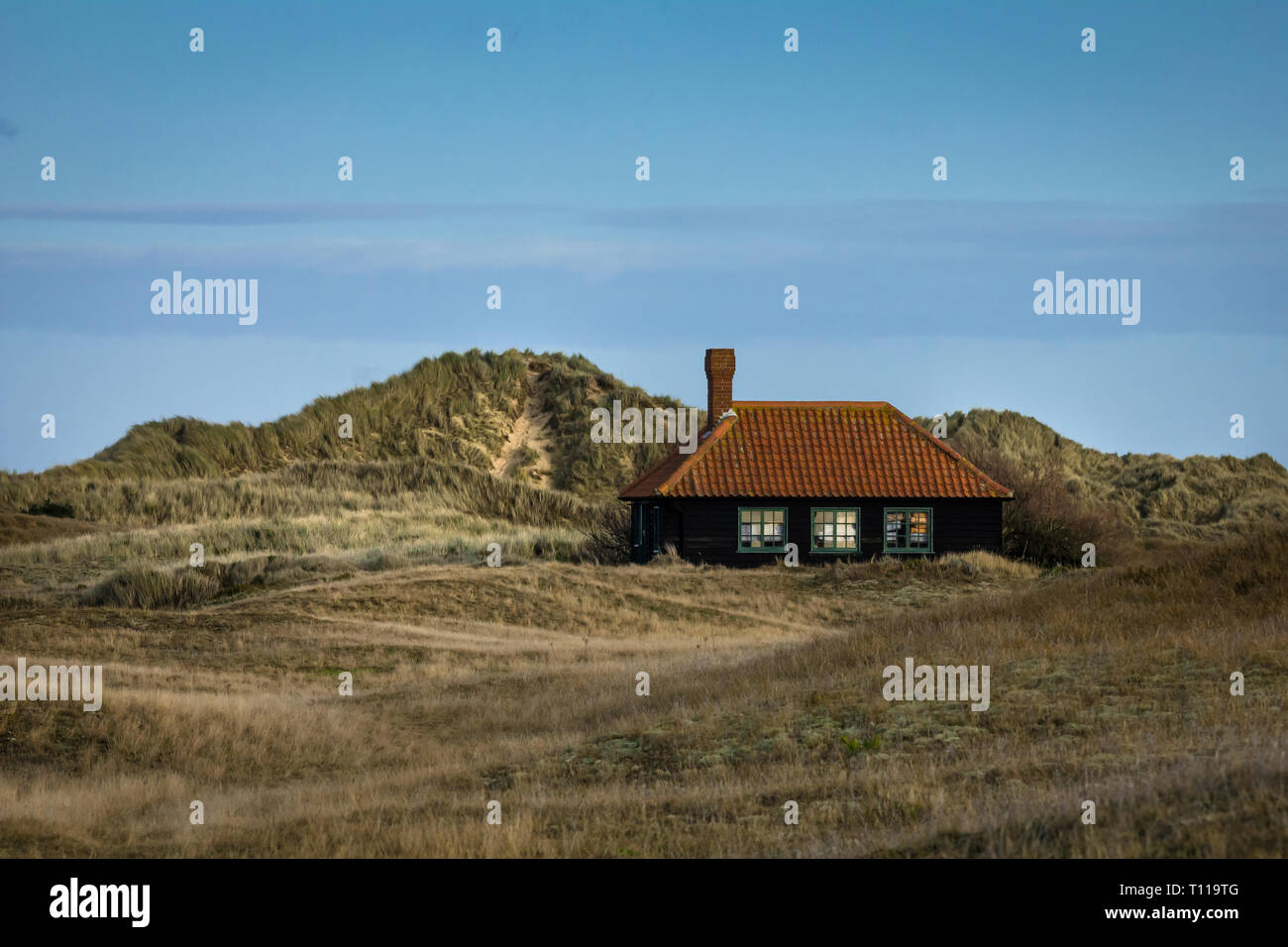 House in the dunes, North Norfolk, England Stock Photo