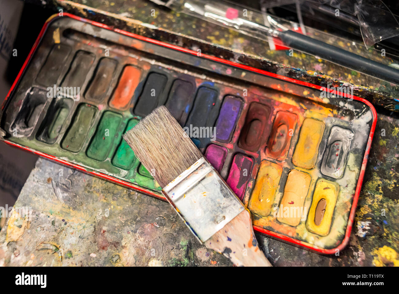 details and images of the art room of a college Stock Photo
