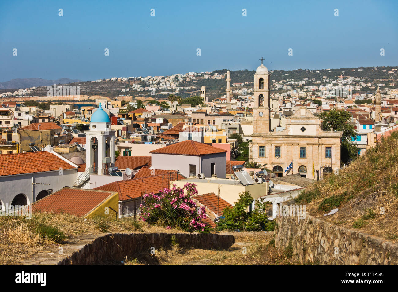 Cityscape of Chania and the old venetian harbor, island of Crete, Greece Stock Photo