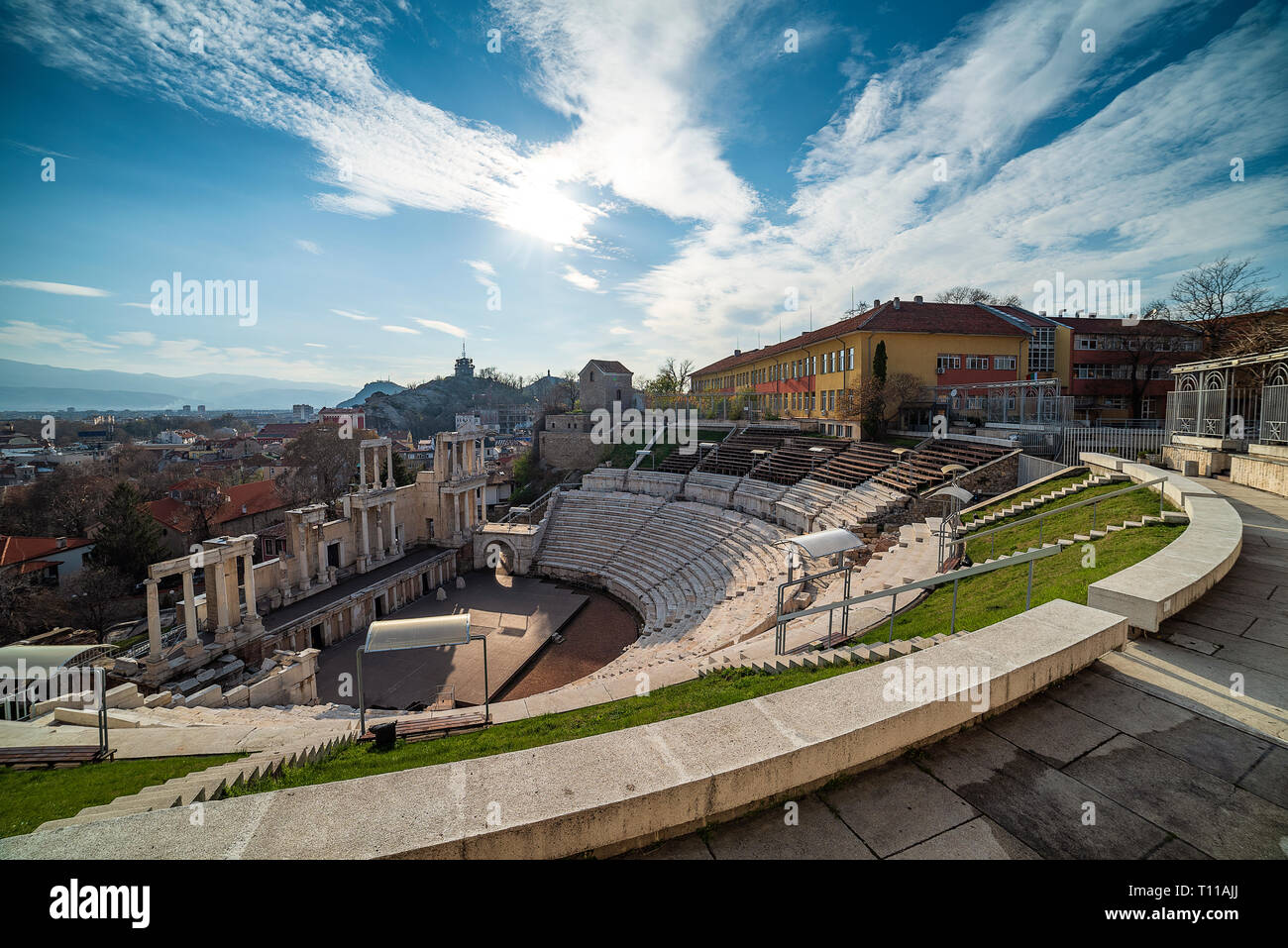 Plovdiv / Bulgaria - March 22 2019: Ancient roman amphitheatre in Plovdiv city- European capital of culture 2019, Bulgaria. Stock Photo