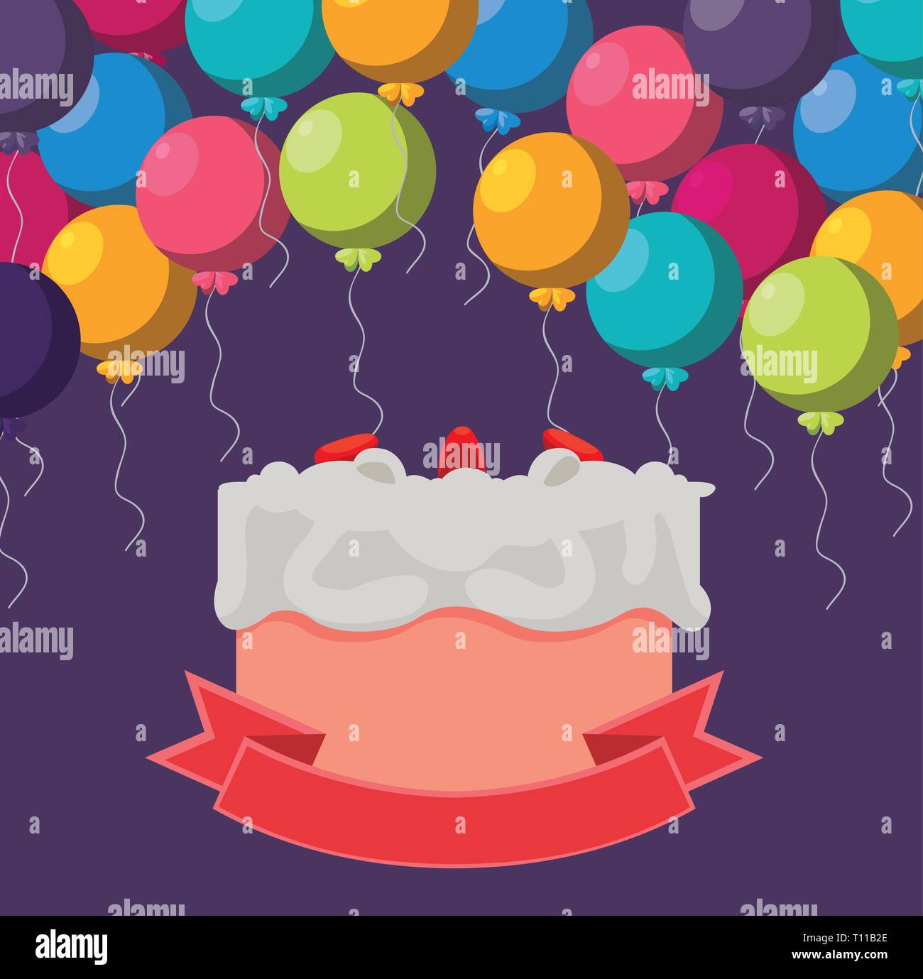 sweet cake birthday with balloons helium vector illustration design ...