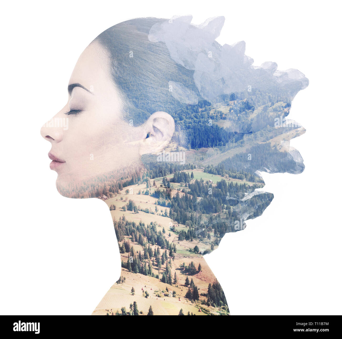 Double exposure of female face and rocky landscape Stock Photo - Alamy