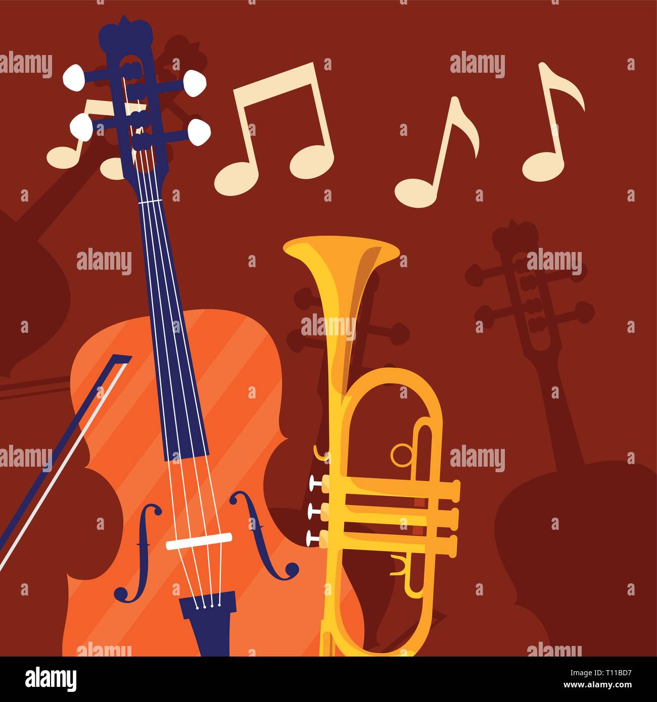 fiddle and trumpet instruments musical vector illustration design Stock ...