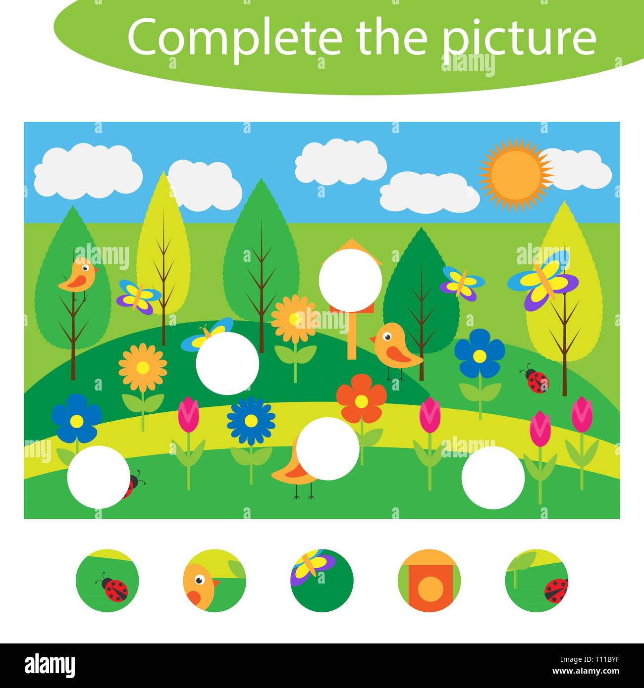 Complete the puzzle and find the missing parts of the picture spring
