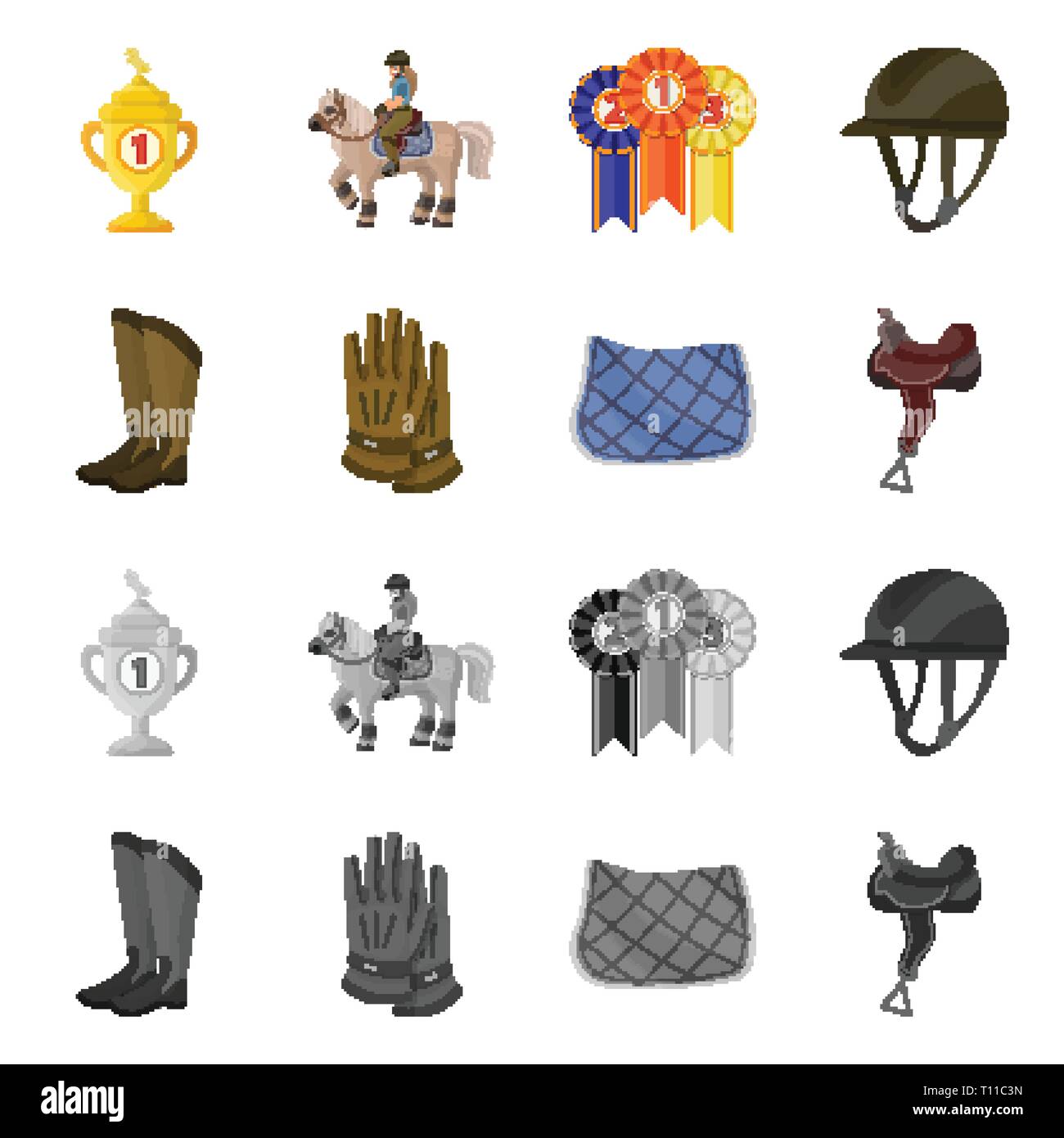 Vector illustration of equipment and riding icon. Set of equipment and ...