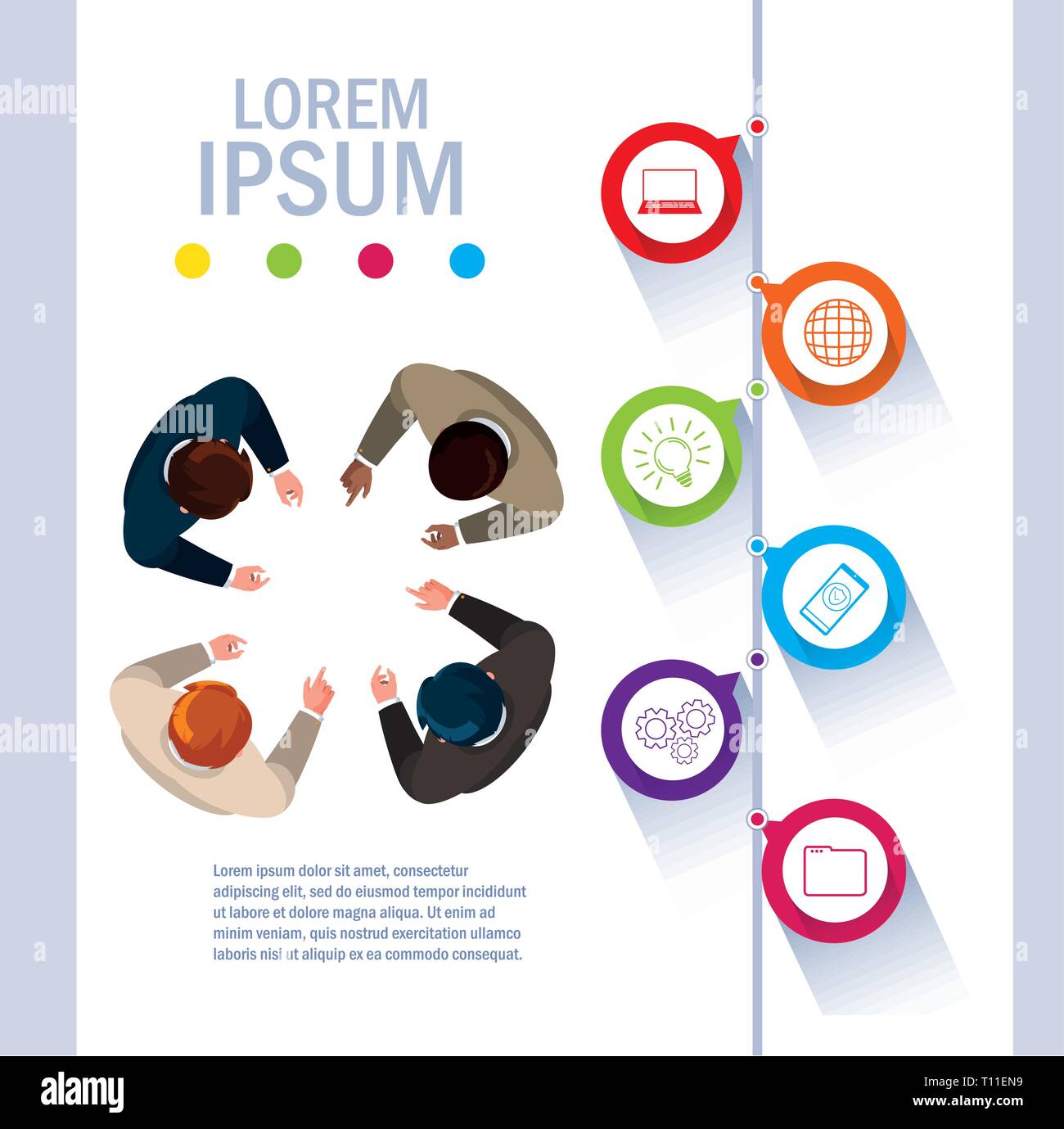 businesmen with infographic and business icons vector illustration ...
