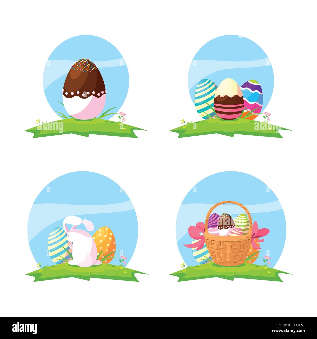 set of eggs and cute rabbit easter vector illustration design Stock ...