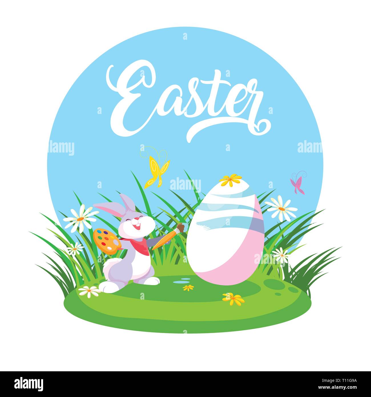 cute rabbit with egg of easter in grass vector illustration design ...