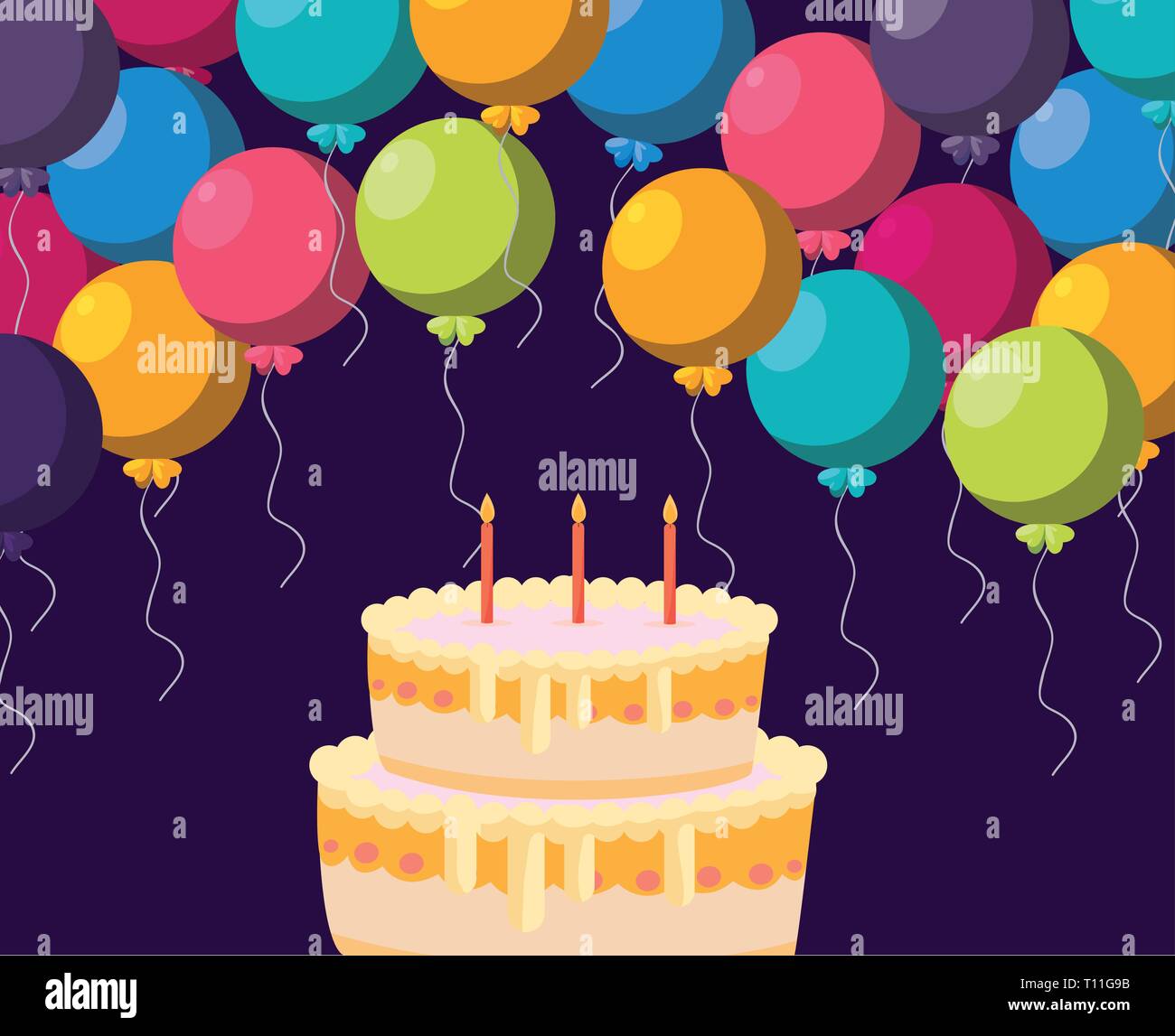 sweet cake birthday with balloons helium vector illustration design ...