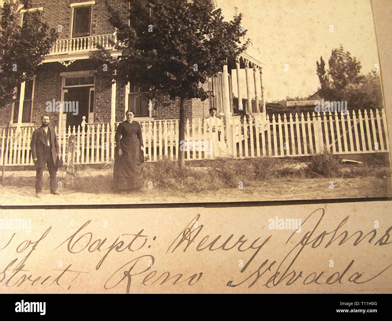 Photos of early America-Old photo of Capt. Henry Johnson family home, Reno Nevada. Stock Photo