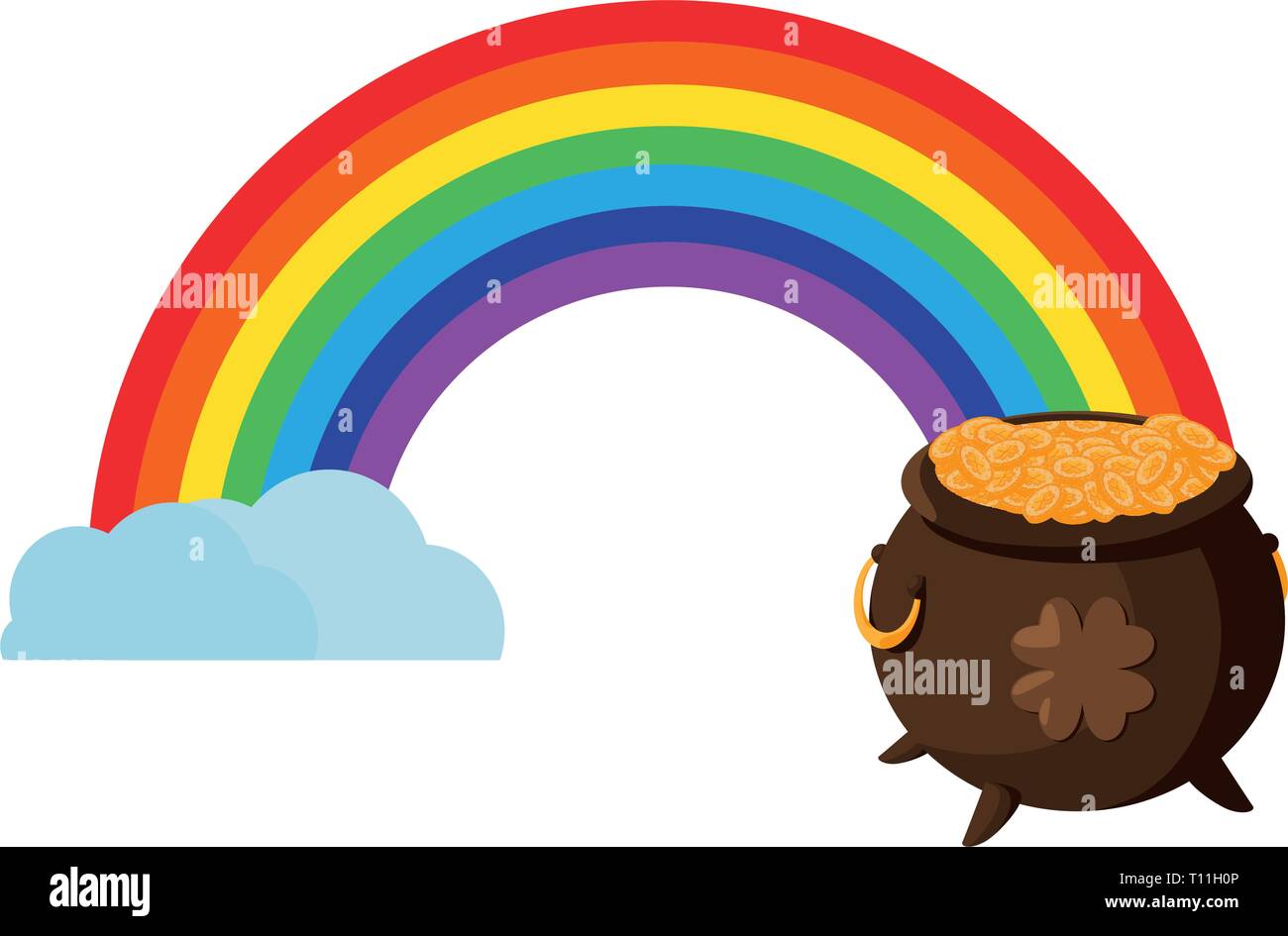saint patrick cauldron with treasure coins and rainbow vector ...