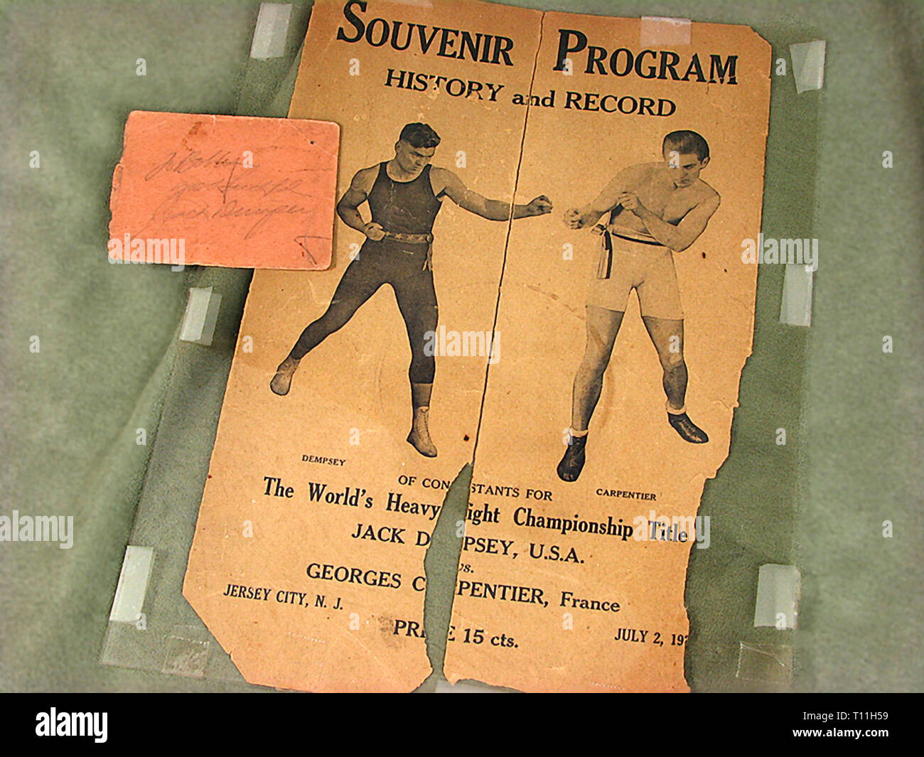 Photos of early America-Souvenir boxing program between Jack Dempsey and Georges Carpenter. Stock Photo