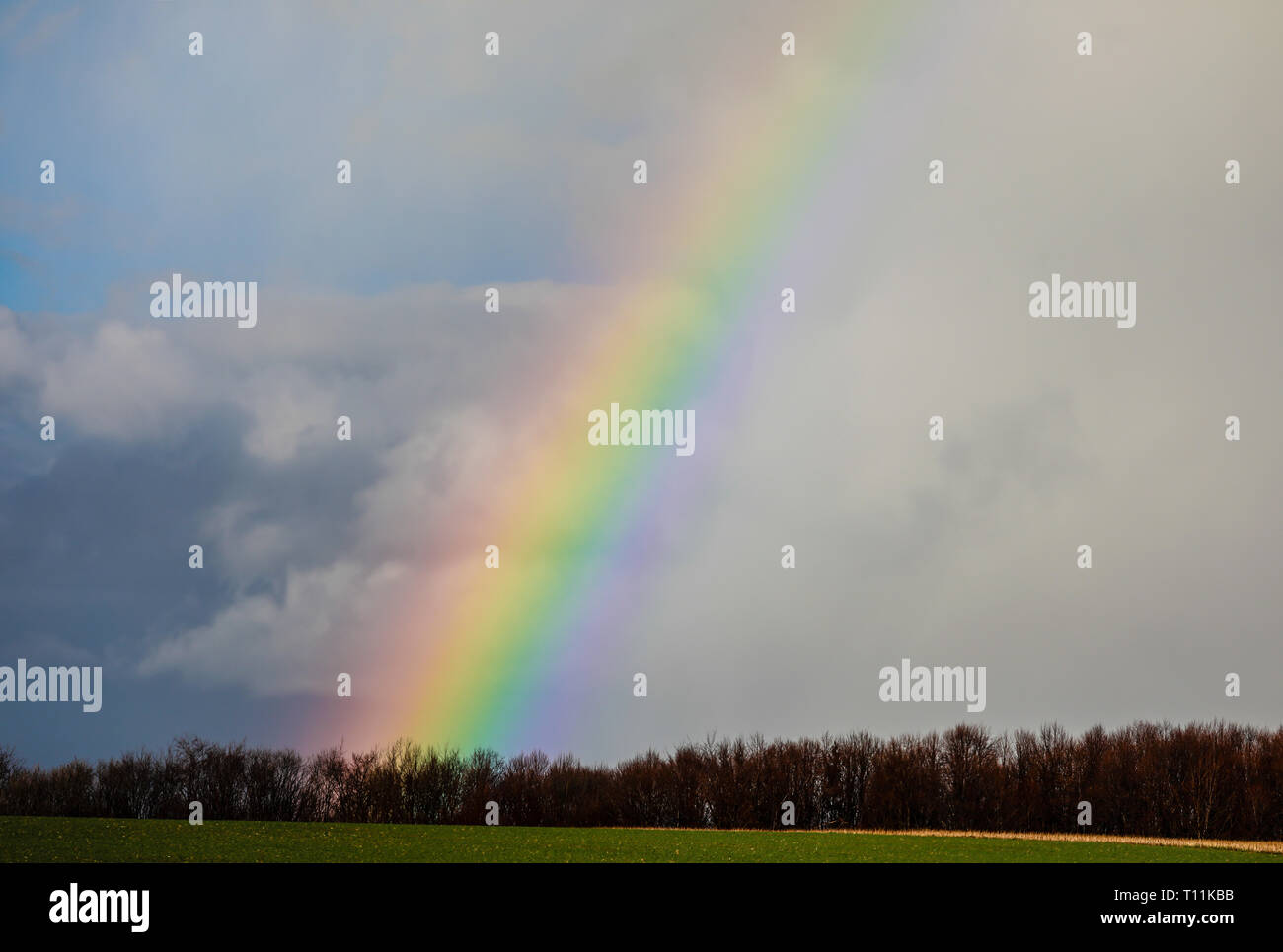 Ense, Sauerland, North Rhine-Westphalia, Germany - Landscape with rainbow. Ense, Sauerland, Nordrhein-Westfalen, Deutschland - Landschaft mit Regenbog Stock Photo
