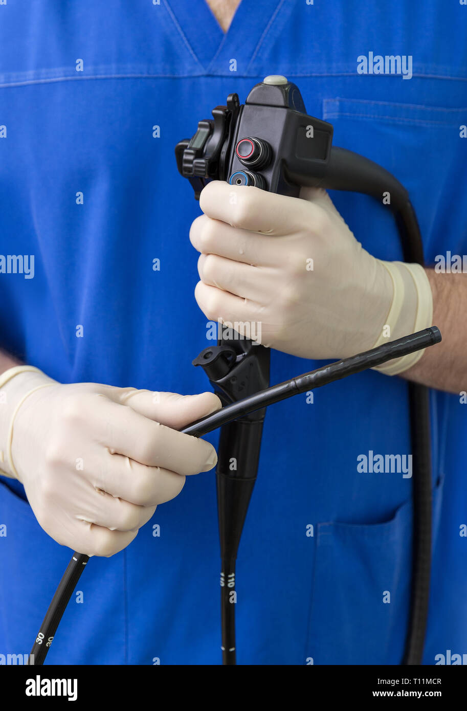 endoscope in the hands of doctor Stock Photo