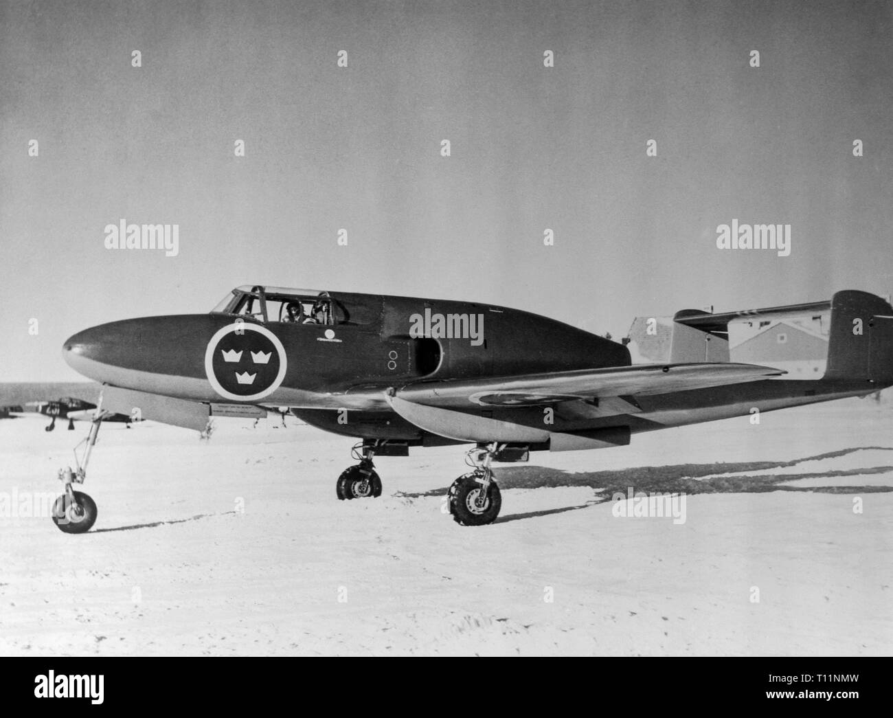 The SAAB 21 was a Swedish fighter and attack aircraft. It first flew in 1943 and served with the Swedish Air Force until 1954. Stock Photo