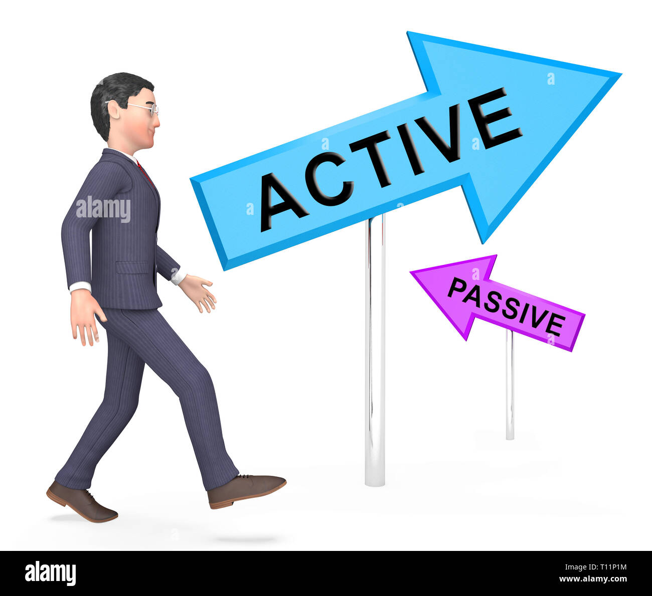 Active Vs Passive Signposts Show Positive Energy Attitude Or Negative Laziness 3d Illustration Stock Photo
