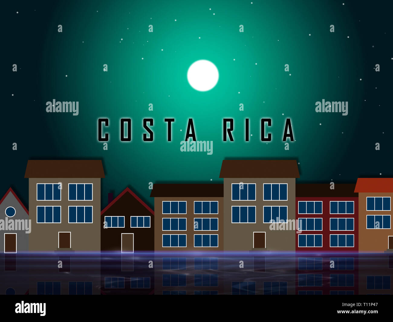 Costa Rica Homes Street Depicts Real Estate Or Investment Property. Luxury Residential Buying And Ownership - 3d Illustration Stock Photo