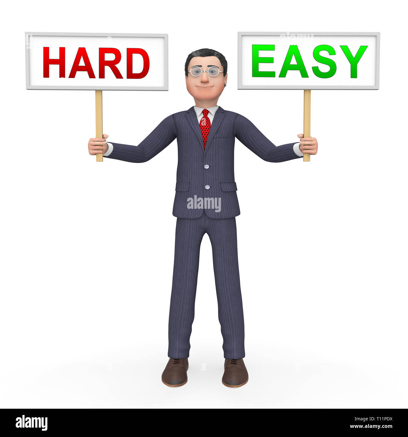 Easy Vs Hard Signs Portray Choice Of Simple Or Difficult Way. Guide To Choose Best Future Path - 3d Illustration Stock Photo