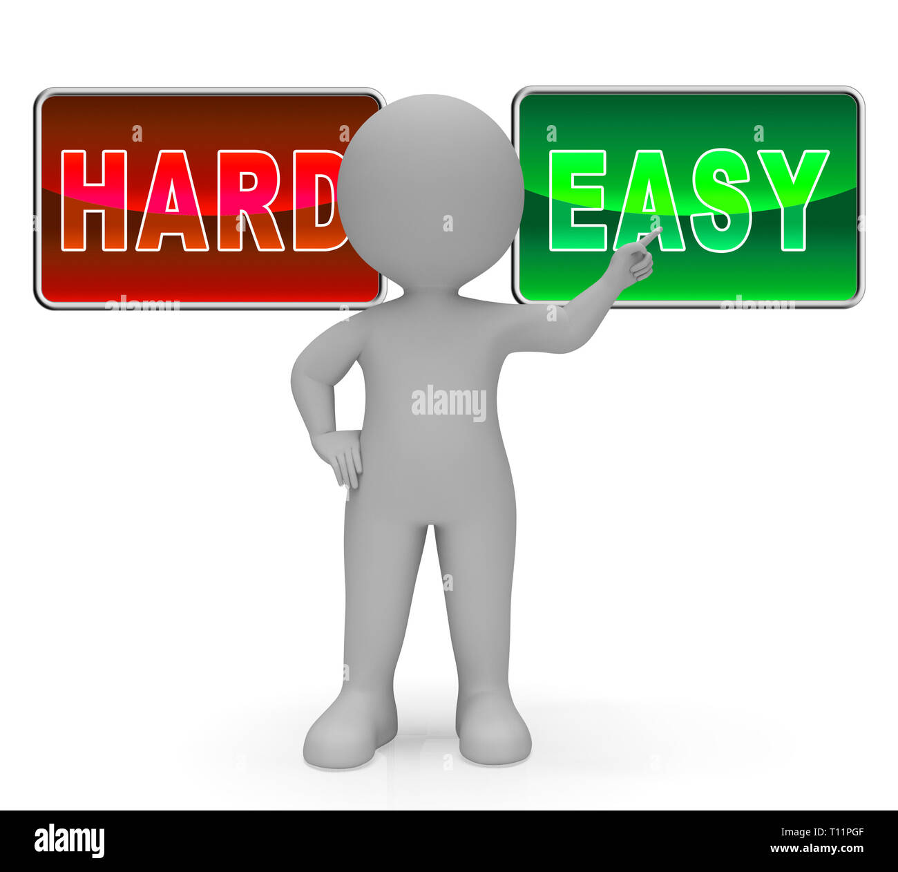 Easy Vs Hard Signs Portray Choice Of Simple Or Difficult Way. Guide To Choose Best Future Path - 3d Illustration Stock Photo