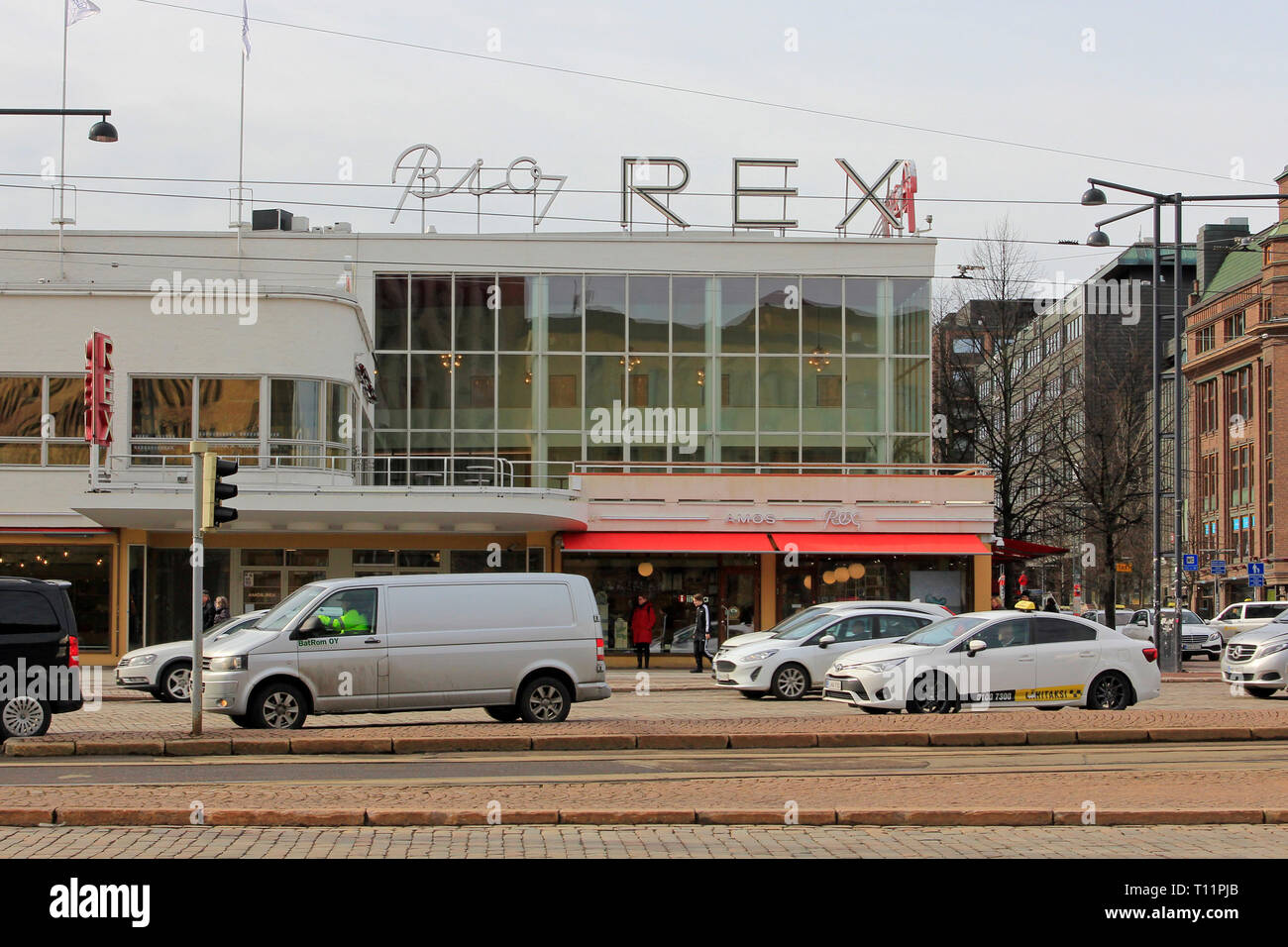 Helsinki, Finland - March 21, 2019: The iconic Bio Rex movie theatre in Lasipalatsi, Helsinki, Finland. Bio Rex was opened in February 1936. Stock Photo