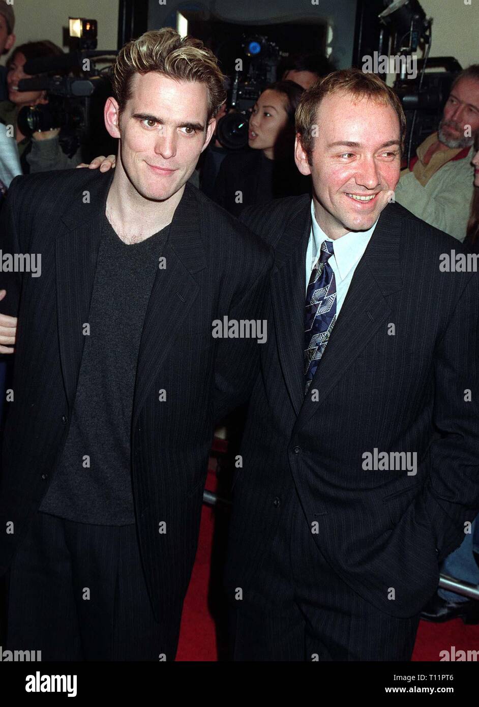 LOS ANGELES, CA. January 14, 1997: Actor Matt Dillon with actor/director Kevin Spacey at the premiere of 'Albino Alligator,' Spacey's first movie as director. Stock Photo