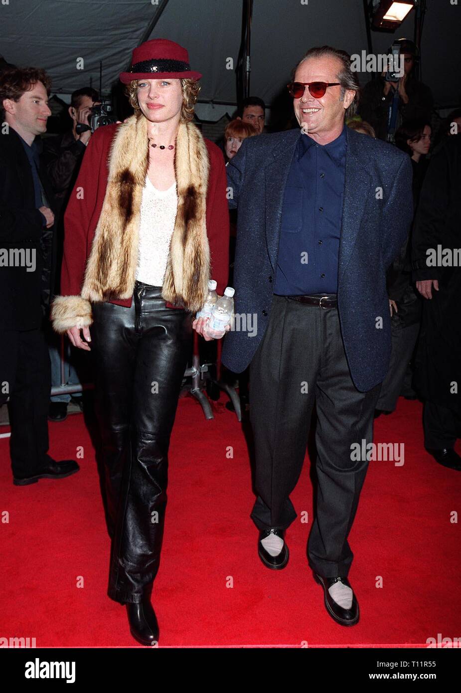 LOS ANGELES, CA. December 06, 1997: Actor Jack Nicholson & Girlfriend Rebecca Broussard at the world premiere of his new movie, 'As Good As It Gets,' in Los Angeles. Stock Photo