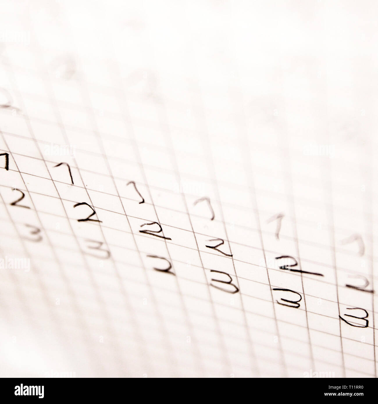 the numbers 1, 2, 3 written on an white paper Stock Photo