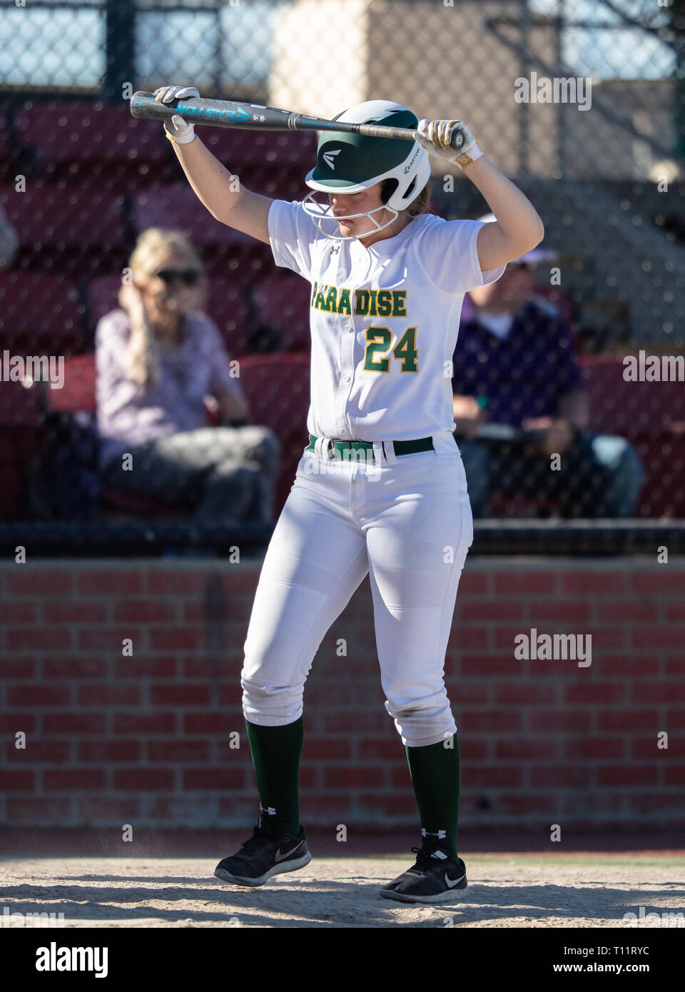 Softball action with Shasta vs. Paradise High School in Redding