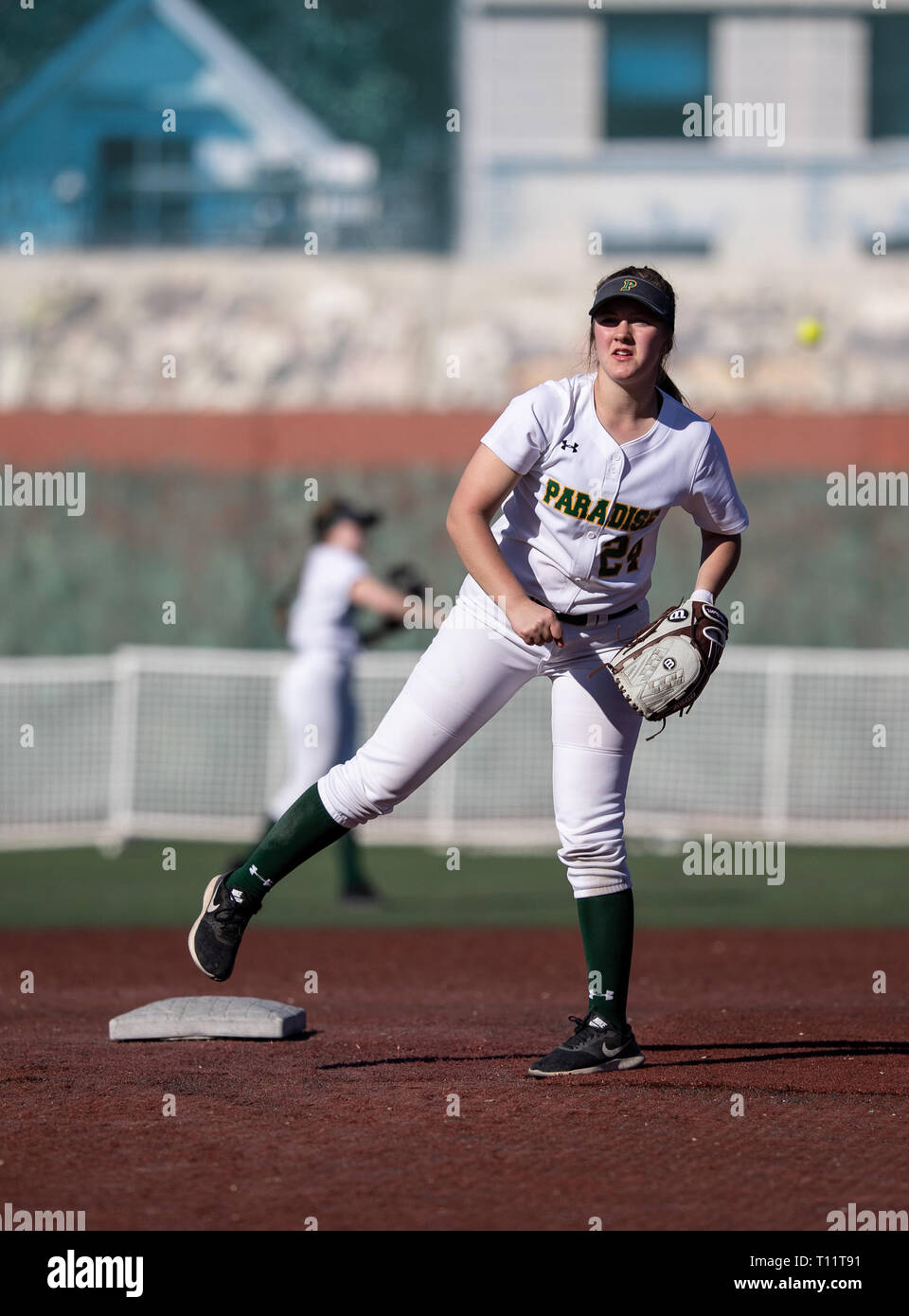Softball action with Shasta vs. Paradise High School in Redding